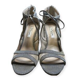 Nina Women's Silver Strappy Mesh Peep Toe Cherie Illusion Evening Sandals Sz 9.5